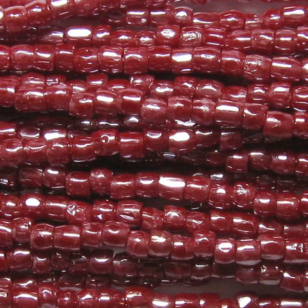 9/0 Czech Three Cut Seed Bead, Opaque Dark Red Luster