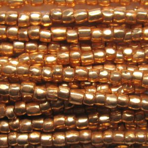 9/0 Czech Three Cut Seed Bead, Metallic Galvanized Gold