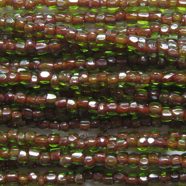 9/0 Czech Three Cut Seed Bead, Red Lined Olivine