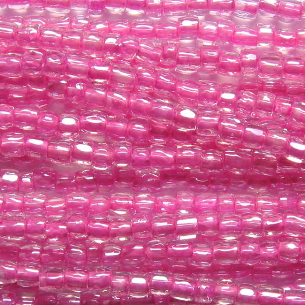 9/0 Czech Three Cut Seed Bead, Hot Pink Lined Crystal
