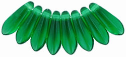 3x11mm Small Dagger Beads, Transparent Kelly Green