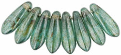 3x11mm Small Dagger Beads, Transparent Kelly Green Lumi