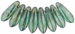 3x11mm Small Dagger Beads, Transparent Kelly Green Lumi