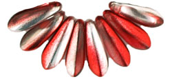 3x11mm Small Dagger Beads, Metallic Red & Silver