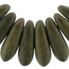 3x11mm Small Dagger Beads, Olive Metallic Suede