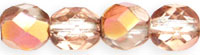 6mm Czech Faceted Round Fire Polish Beads - Crystal Half Copper (Apollo)