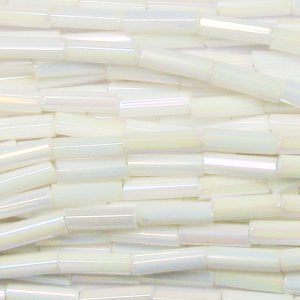 #2, 5mm Czech Bugle Bead, Opaque White AB