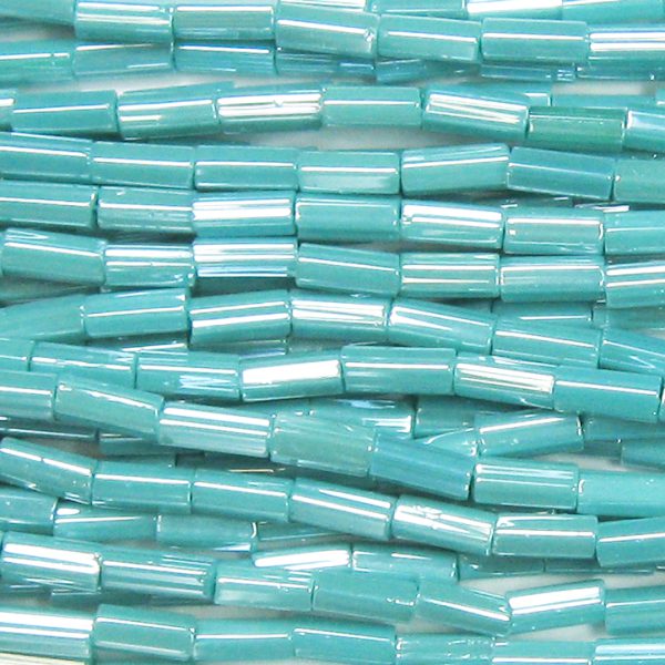 #2, 5mm Czech Bugle Bead, Opaque Green Turquoise Luster