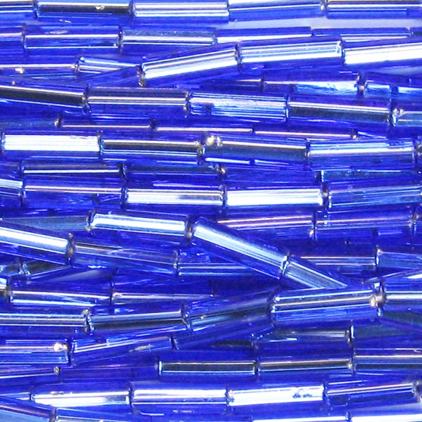 #2, 5mm Czech Bugle Bead, Silver Lined Sapphire Blue