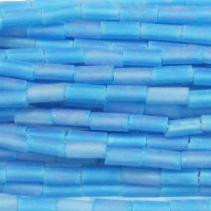 #2, 5mm Czech Bugle Bead, Frosted Transparent Aqua Blue AB