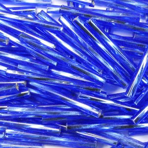 #2, 5mm Czech Twist Bugle Bead, Silver Lined Sapphire Blue