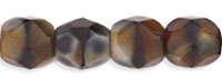 4mm Czech Faceted Round Fire Polish Beads - Black & Brown Zebra