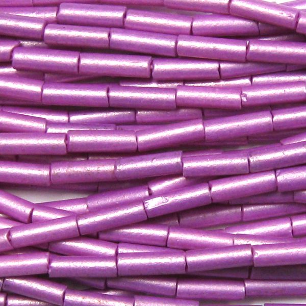 #2, 5mm Czech Bugle Bead, Frosted Violet Supra