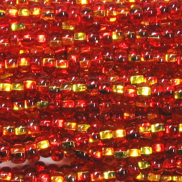 10/0 Czech Seed Bead, Silver Lined Ruby and Citrine Harlequin