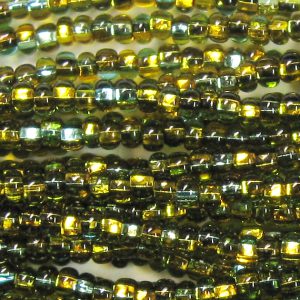 10/0 Czech Seed Bead, Silver Lined Citrine and Emerald Harlequin