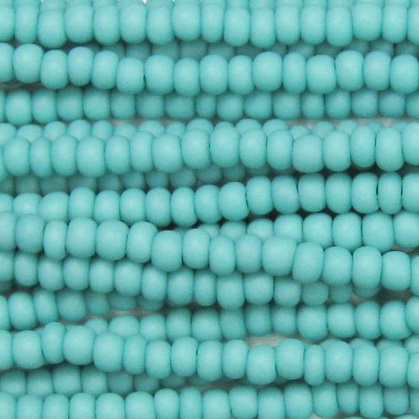 8/0 Czech Seed Bead, Frosted Opaque Green Turquoise
