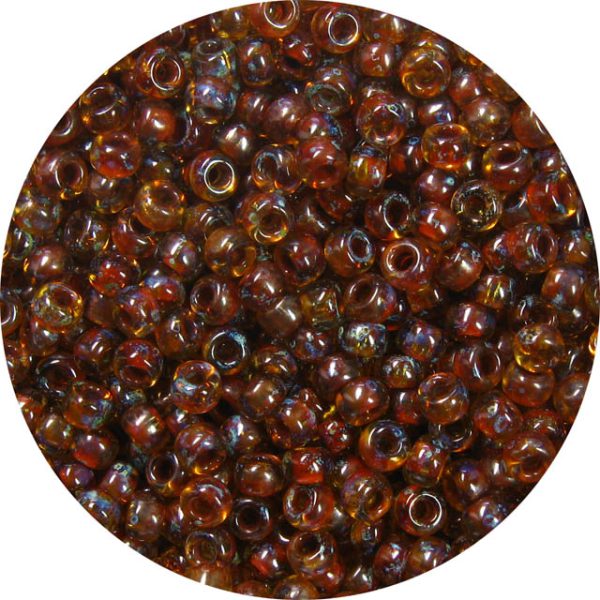8/0 Japanese Seed Bead, Transparent Dark Topaz Picasso