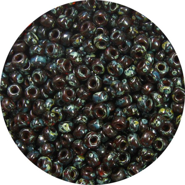 8/0 Japanese Seed Bead, Transparent Dark Colorado Topaz Picasso