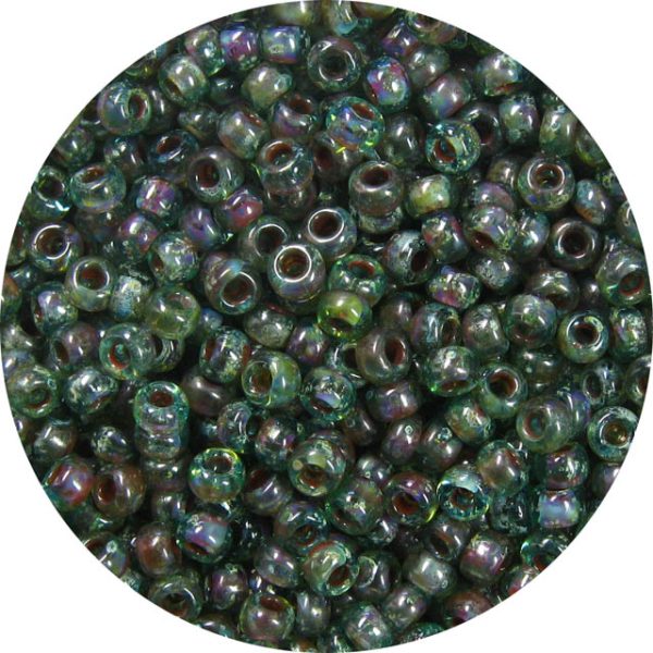 8/0 Japanese Seed Bead, Transparent Olivine Picasso
