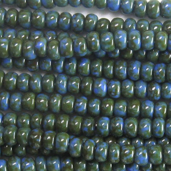 8/0 Czech Seed Bead, Opaque Denim Blue Travertine