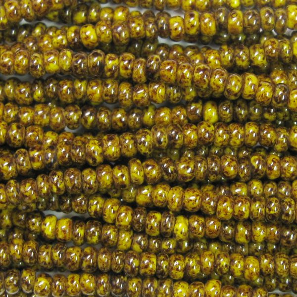 8/0 Czech Seed Bead, Opaque Yellow Travertine