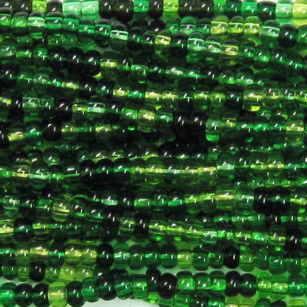 8/0 Czech Seed Bead, Transparent Money Greens Mix