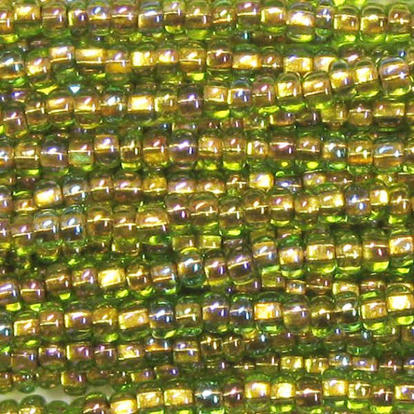 8/0 Czech Seed Bead, Copper Lined Olivine AB
