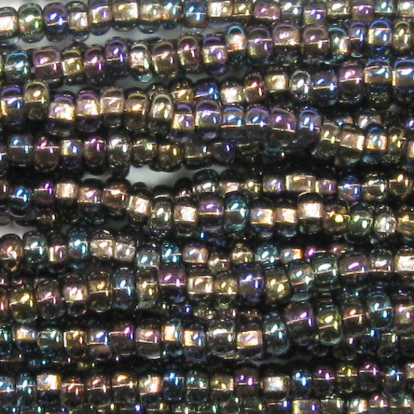 8/0 Czech Seed Bead, Copper Lined Black Diamond AB