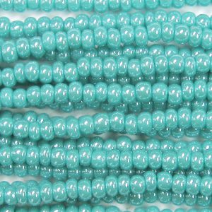 8/0 Czech Seed Bead, Opaque Green Turquoise Luster