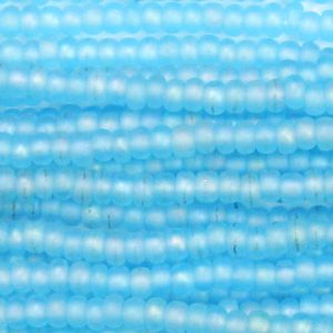 8/0 Czech Seed Bead, Frosted Transparent Aqua Blue AB
