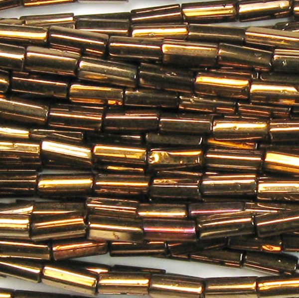 #5, 12mm Czech Bugle Bead, Metallic Dark Copper