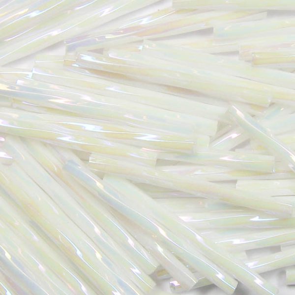 20mm, .75" Czech Twist Bugle Bead, Opaque White AB