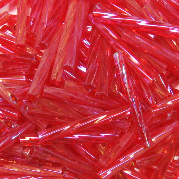 20mm, .75" Czech Twist Bugle Bead, Transparent Ruby AB