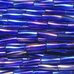 20mm, .75" Czech Twist Bugle Bead, Transparent Cobalt Blue AB