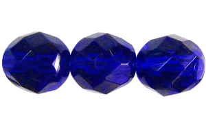 8mm Czech Faceted Round Fire Polish Beads - Cobalt Blue