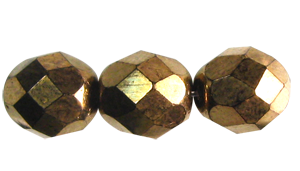8mm Czech Faceted Round Fire Polish Beads - Metallic Bronze