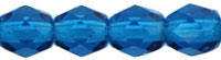 4mm Czech Faceted Round Fire Polish Beads - Capri Blue