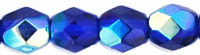 4mm Czech Faceted Round Fire Polish Beads - Cobalt Blue AB