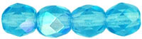 4mm Czech Faceted Round Fire Polish Beads - Aqua Blue AB