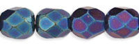 4mm Czech Faceted Round Fire Polish Beads - Blue Iris