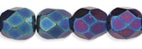 4mm Czech Faceted Round Fire Polish Beads - Blue Iris