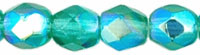 4mm Czech Faceted Round Fire Polish Beads - Emerald Green AB