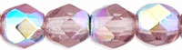 4mm Czech Faceted Round Fire Polish Beads - Light Amethyst AB