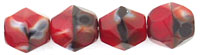4mm Czech Faceted Round Fire Polish Beads - Black & Red Zebra