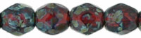 4mm Czech Faceted Round Fire Polish Beads - Garnet Picasso