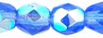 4mm Czech Faceted Round Fire Polish Beads - Sapphire Blue AB