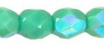 4mm Czech Faceted Round Fire Polish Beads - Opaque Turquoise Green AB