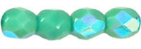 4mm Czech Faceted Round Fire Polish Beads - Opaque Turquoise Green AB