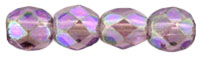 4mm Czech Faceted Round Fire Polish Beads - Amethyst Luster AB