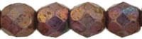 4mm Czech Faceted Round Fire Polish Beads - Opaque Bronzed Smoke